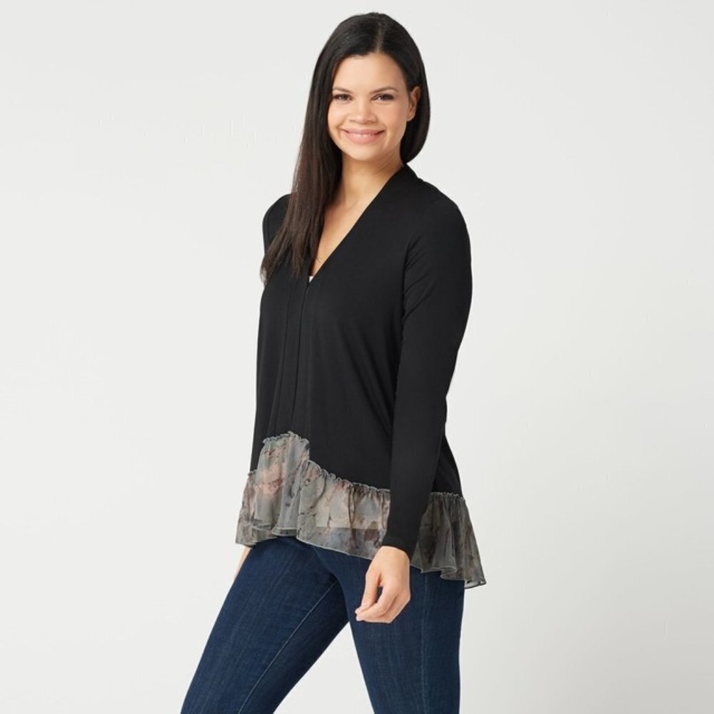 Logo by Lori Goldstein Cardigan Ruffle Peplum Trim XS - Picture 2 of 10